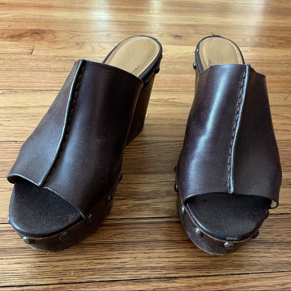 Coach brown leather wedge sandals size 8.5